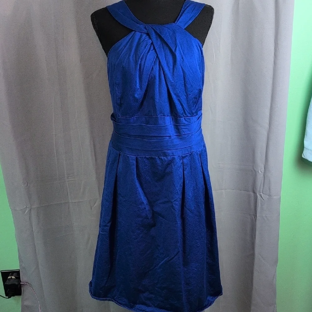David's Bridal Blue Ruched Halter‎ Midi Dress